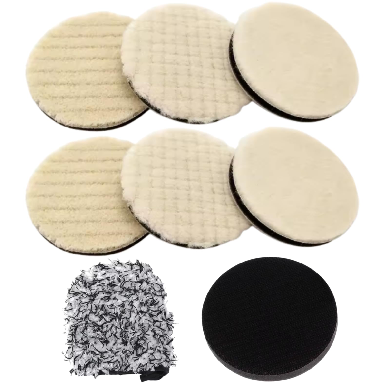 

[Deepa Ribusu] Polisher Buff, 4.9 inches (125 mm), Set of 7, Wool Puff, Sponge