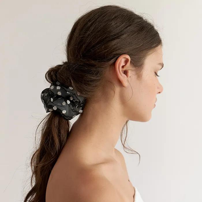 Sheer Blossom Scrunchie - Black