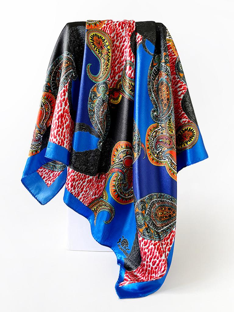 Premium champagne leopard print splicing printing 91CM square scarf women's scarf retro women's headscarf silk scarf