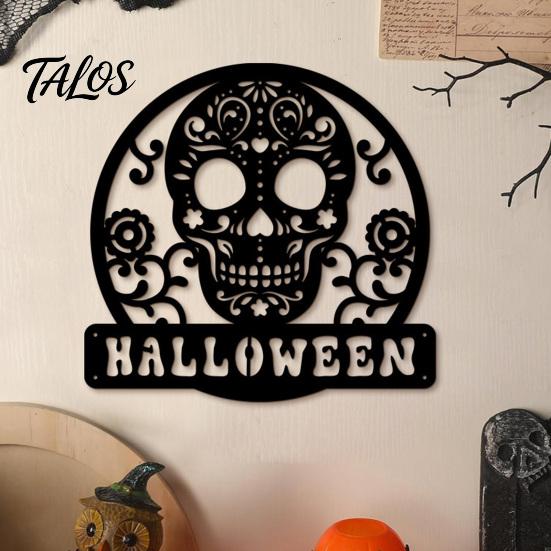 Decoração de Parede Interna para Casa Placa de Porta de Metal Caveira, Assustadora Gótica Cabeça de Esqueleto Pendurada Placa de Halloween Arte para Man Cave, Bar, Quarto, Garagem, Escritório,