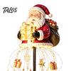 Santa Claus Yard Statue with Lights Solar Christmas Garden Light, LED Holding Gift Box Stake Warm White Cascading String for Outdoor Porch Pathway