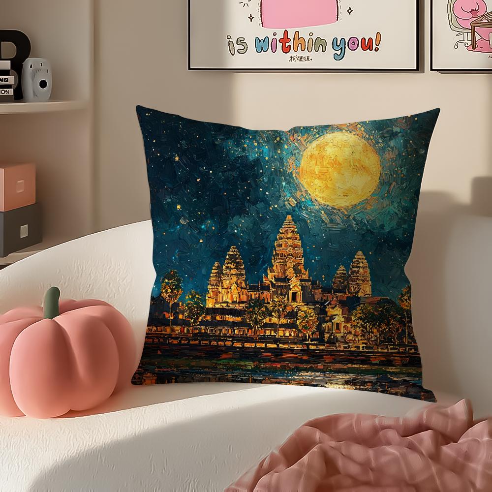 Historic Cultural Site AAngkor Cushion Cover Pillowcase Short Plush Invisible zipper Room Sofa Cushion Cover