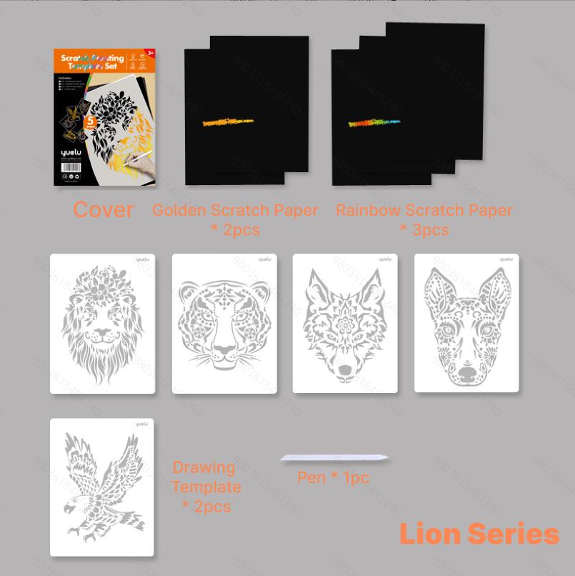 1set Scratch Painting Set with Templates, Magic Paper & Pens, Graffiti for Adults, Parent-Child Fun, Artists,  Students, Gift