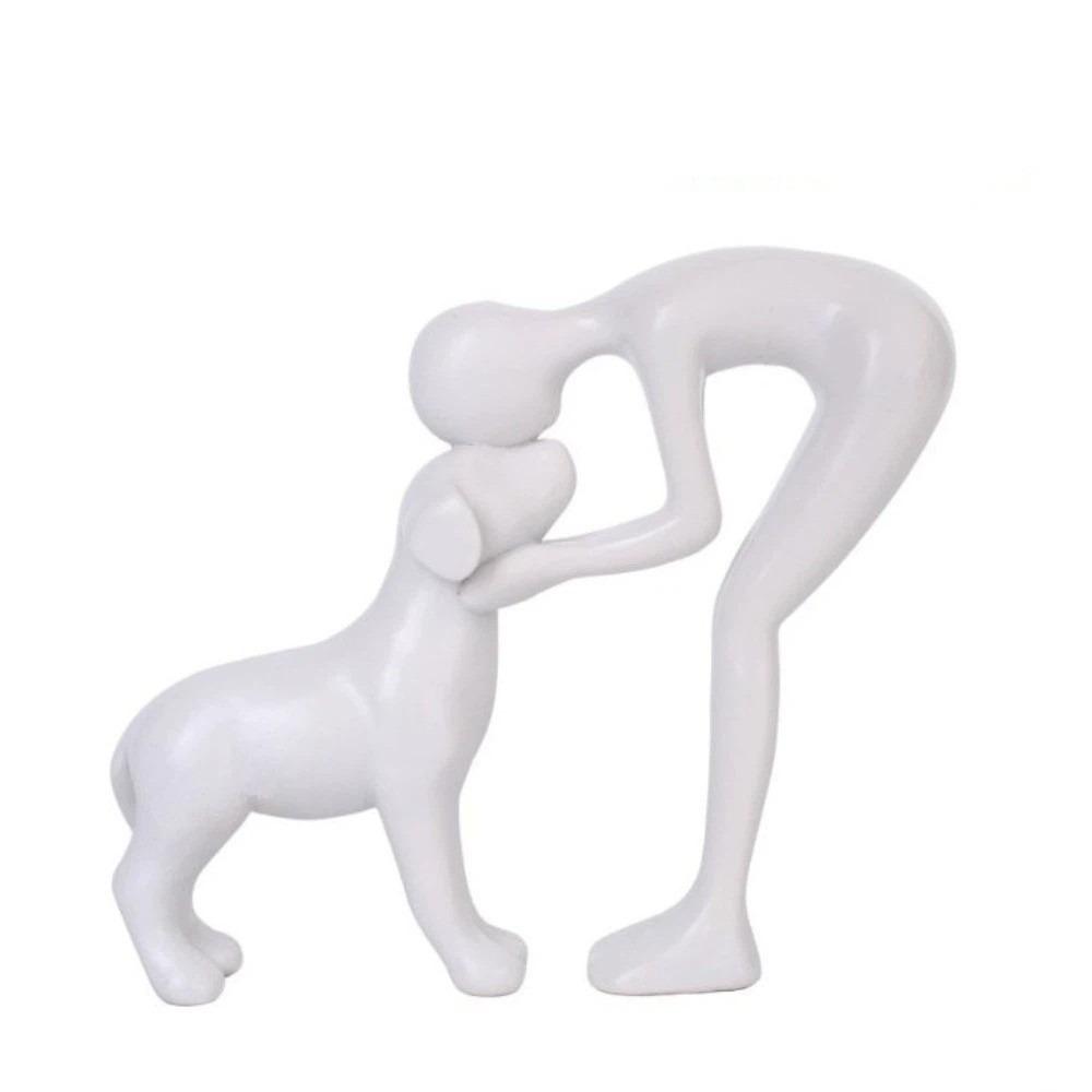 Creative Resin Dog Statue Home Decoration Funny Desktop Ornaments Cute Nordic Style Men and Dog Figurine Dog Owning Family