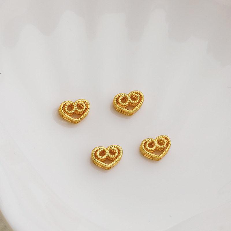 Gold-Plated Heart Spacer Beads for DIY Jewelry – Brushed Finish, Hollow Design, Vertical Hole
