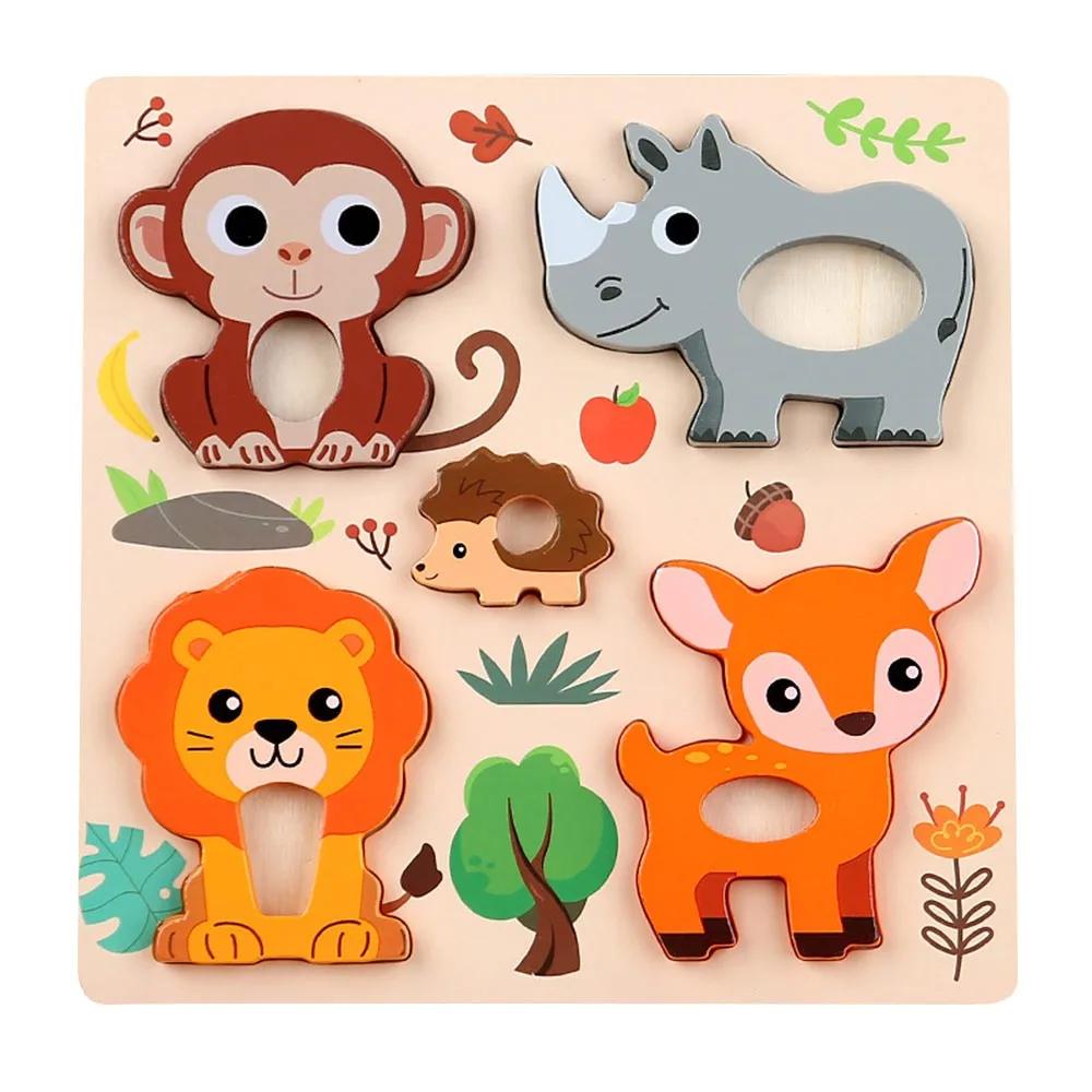 Dibujos Animados Nuevo Puzzles de Madera 3D Seguros Lindos Animales Serie Puzzle de Inteligencia Portátil Animales Puzzles Niños