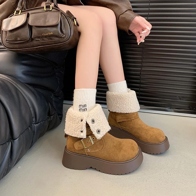 Women's Large Size Soft Sole Winter Warm Fur One Snow Boots Padded Lined Ankle Boots Anti-slip Hiking Sports Cotton Boots Martin Boots