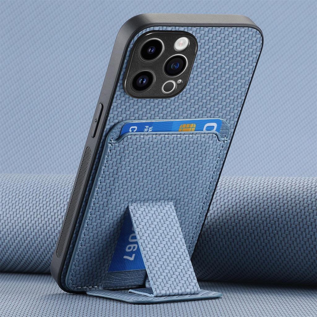 Minimalistisk iPhone 16/17 Pro-deksel med kortspor og multi-vinkel stativ