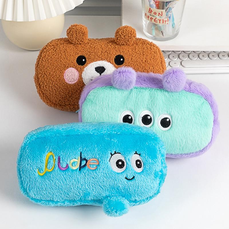 Cute Cartoon Plush Bear Pencil Case Multifunction Creative Large Capacity Plush Pen Bag Supplies School Stationery Storage Bag