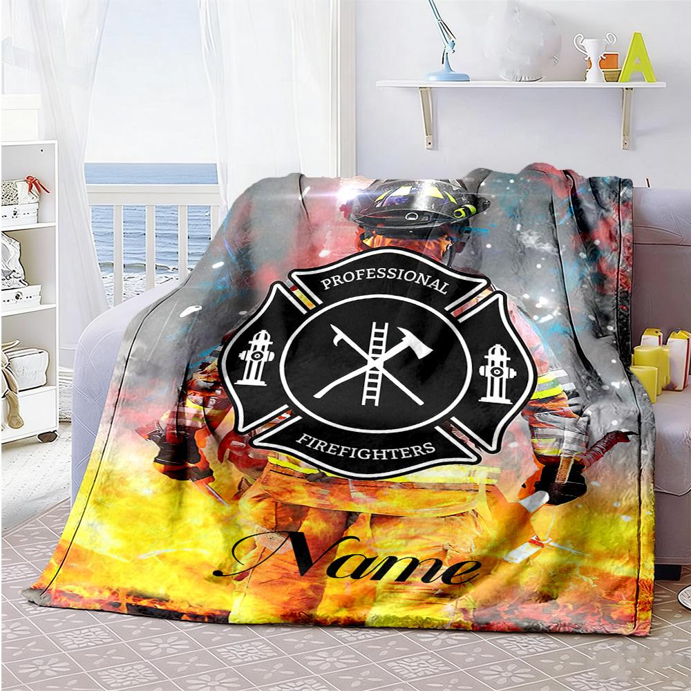 Firefighter Customize Your Name Blanket Throw Personalized Blanket Comfortable Throw For Chair Seaside Office Picnics Four Seasons Multipurpose