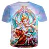 Summer Round Neck 3D Hindu Deities Graphic Print Top Fashionable Casual Short Sleeved Men's and Women's Unisex T-shirts
