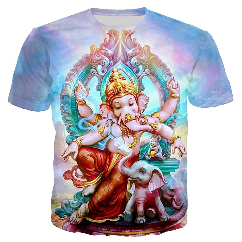 Summer Round Neck 3D Hindu Deities Graphic Print Top Fashionable Casual Short Sleeved Men's and Women's Unisex T-shirts