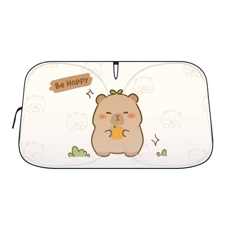 Capybara Cartoon Double Ring Car Sunshade - Cute Car Heat Insulation Front Windshield Visor