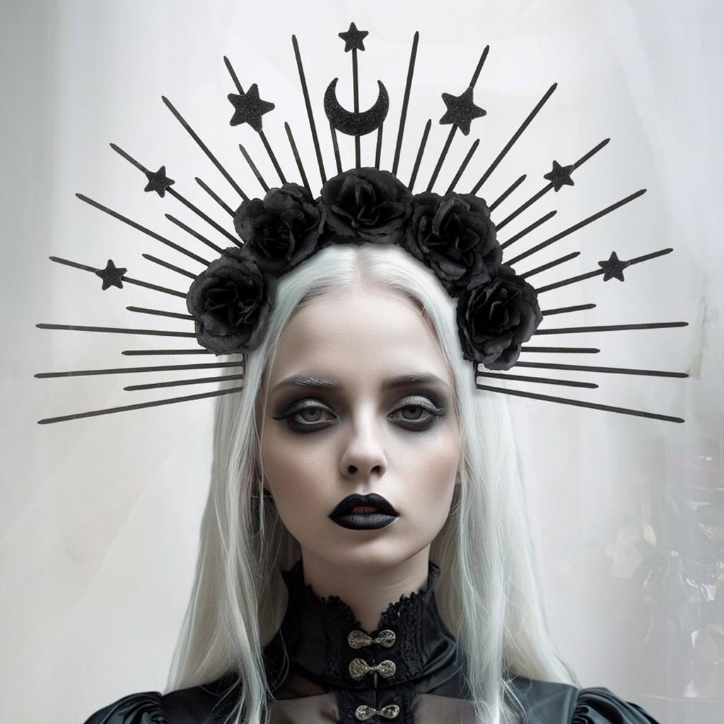 Elegant Gothic Crown Headband Moon Star Baroque Tiaras Hairband Sungodness Hairhoop Women Cosplay Costume Accessories