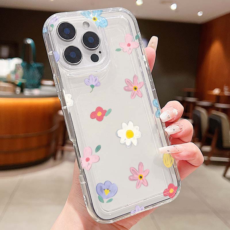 Floral Flower Print Clear Phone Case For Samsung Galaxy S25 Ultra S24 S23 S22 Plus S21 FE A55 A35 A15 A34 A54 A33 A53 A52 Cover