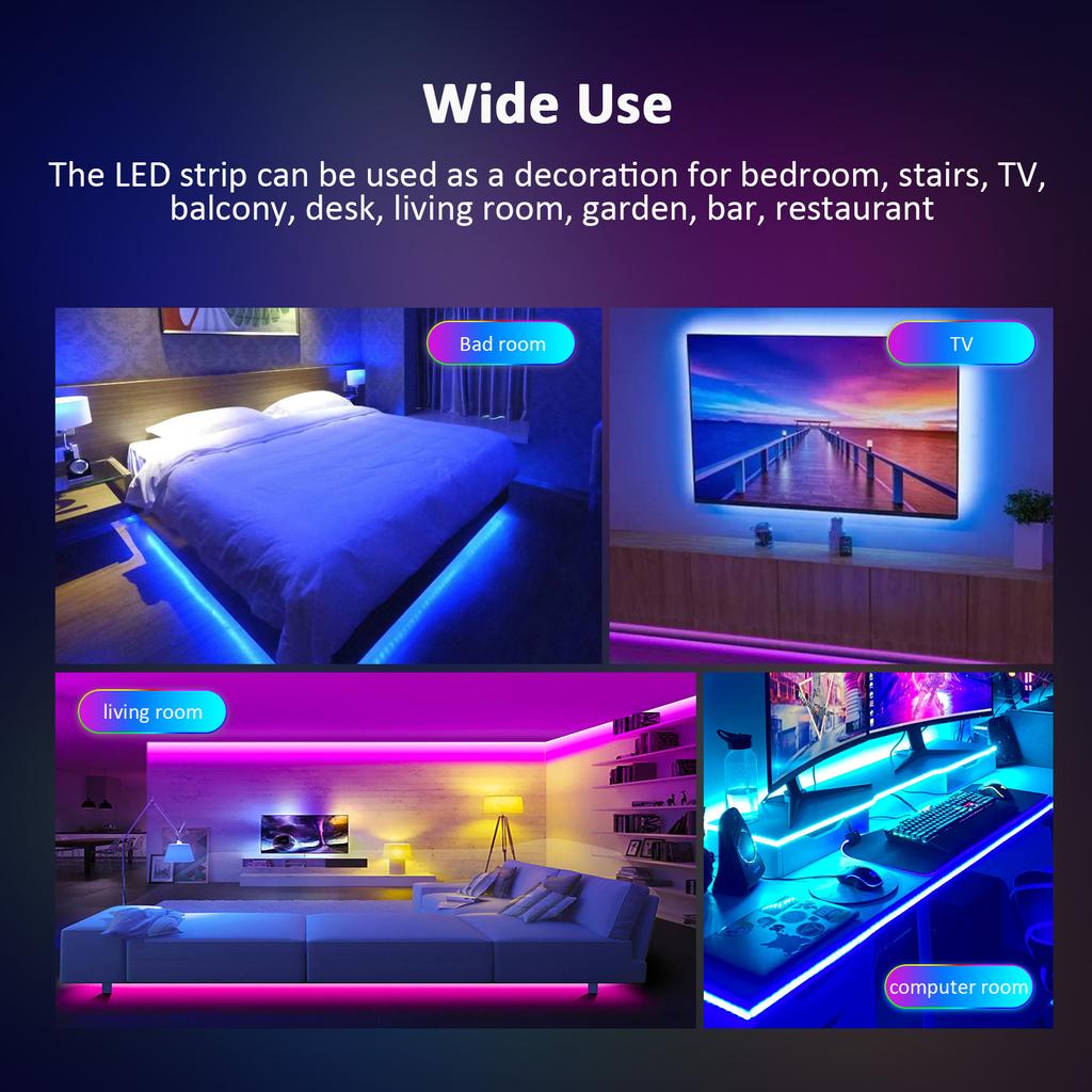 USB RGB Led Strip TV Backlight , 1M-30M 5V Music Sync APP Color Changing, LED Lights for Room Home Party Bedroom Decoration