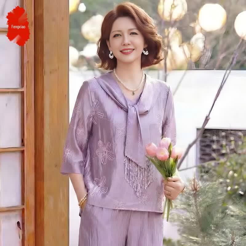 Elegant Chiffon Two-Piece Set for Middle-Aged Women