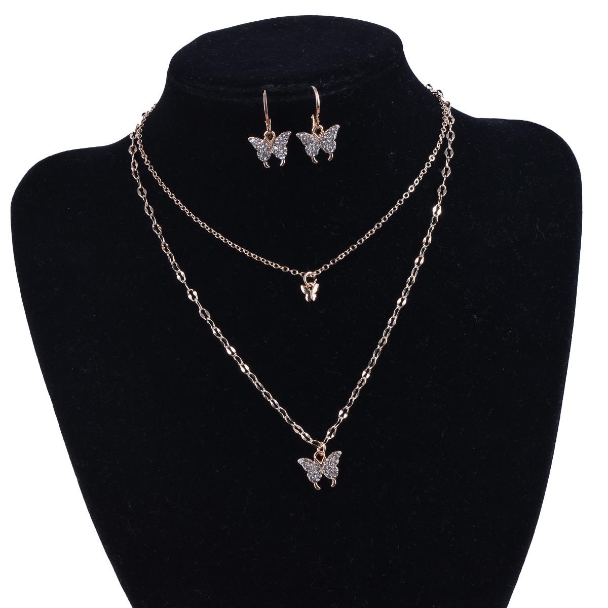 Trendy Butterfly Earrings & Necklace Set: Fashionable & Versatile Design for Women золотой