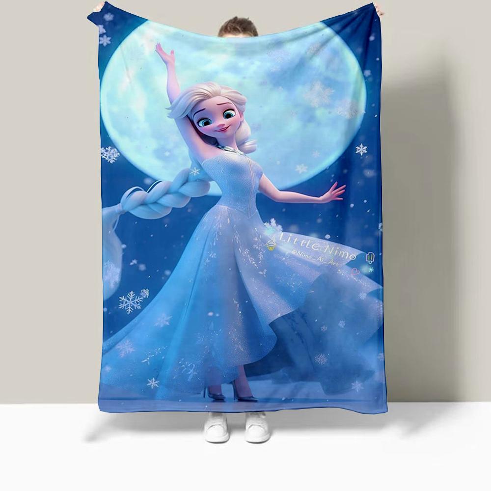 Frozen Elsa Cartoon Printed Blanket Oversized Bedding Sofa Soft Travel Warm Flannel Bedroom Blanket Children Girls Gift