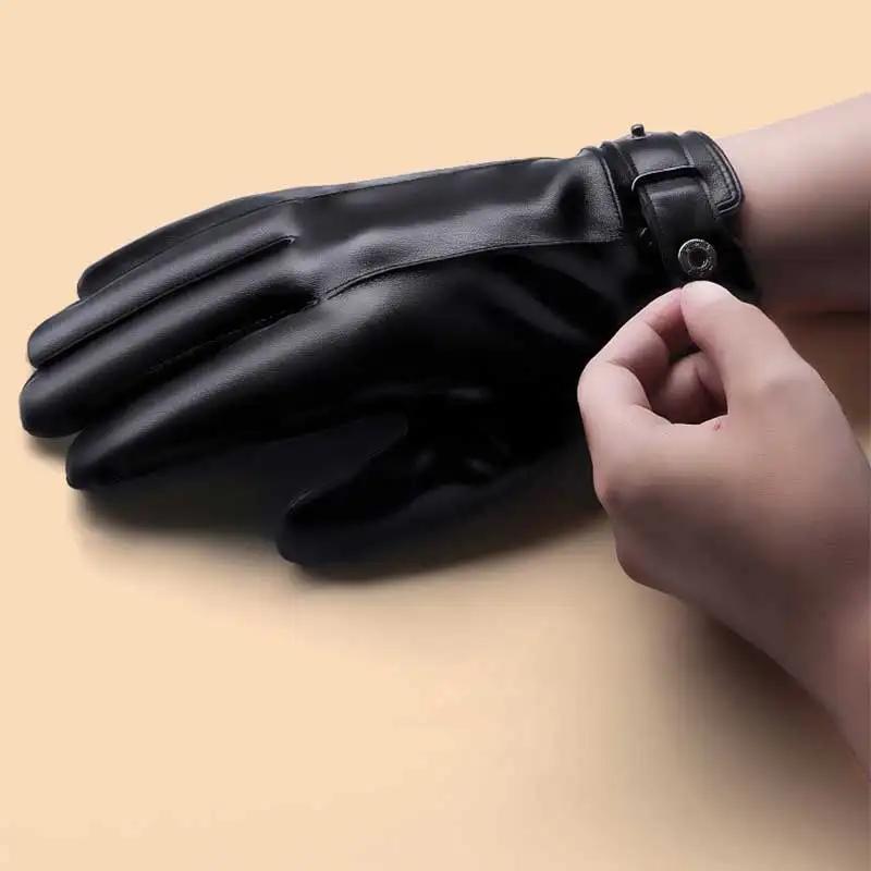 1 Pair New Full Finger PU Leather Black Winter Warm Gloves for Women Men Water-proof High Quality Glove Touchscreen Riding Glove