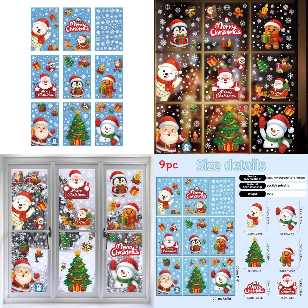 Christmas Snowflake Decal Pvc Wall Sticker With Santa Reindeer Snowman For Holiday Decor