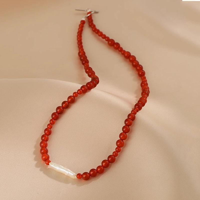 Natural Baroque Pearl Necklace Design Onyx Necklace OT Buckle Red Necklace