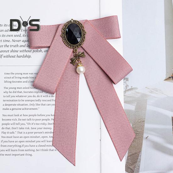 Women Bow Tie Shiny Rhinestone Pre-Tie Collar Tie Adjustable Neck Size Handmade Ribbon Shirts Uniforms Accessories