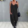 Women Sling V-neck Sleeveless Jumpsuit Big Pockets Wide Leg Solid Color Thin Playsuit Bib Overall Streetwear