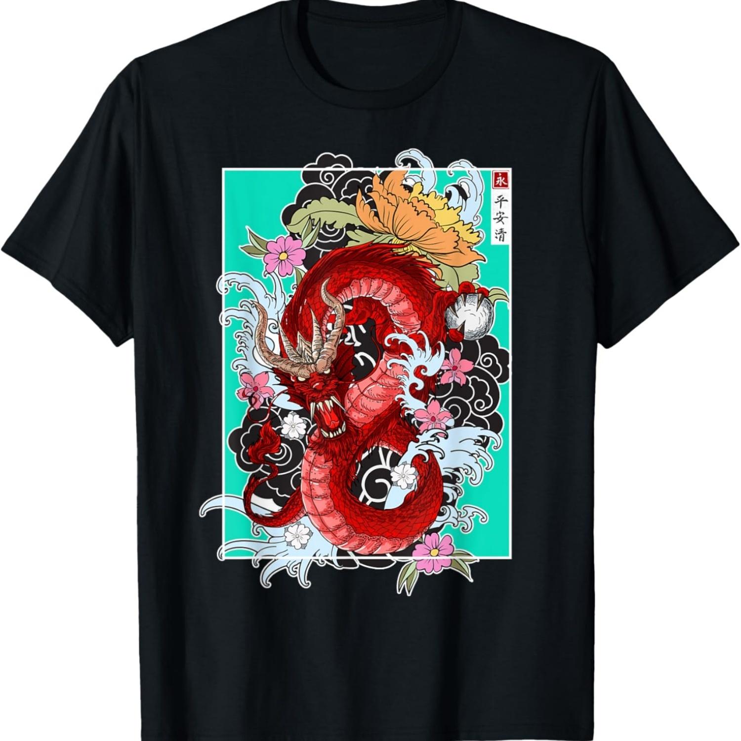 Vintage Sakura Blossom Flowers  Dragon Culture Gift T-Shirt S чёрный