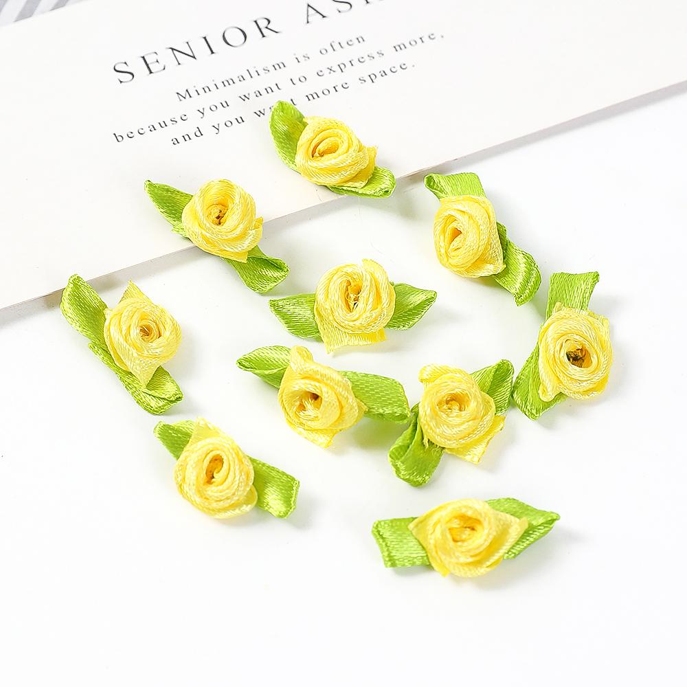50Pcs Mini Rose Artificial Flowers Heads 2cm Buds Fabric Flower Wedding Decoration Craft Supplies Ribbon Bow-Knot Gift Decor