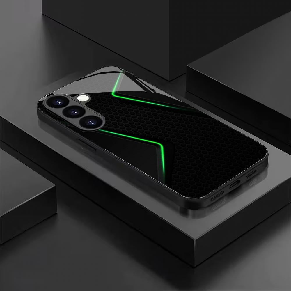 Coque de téléphone en verre à motif géométrique vert adaptée pour Samsung Galaxy S26 S25 S24 S23 S22 S20 FE/Ultra/Plus5Ganti coque arrière anti-chute