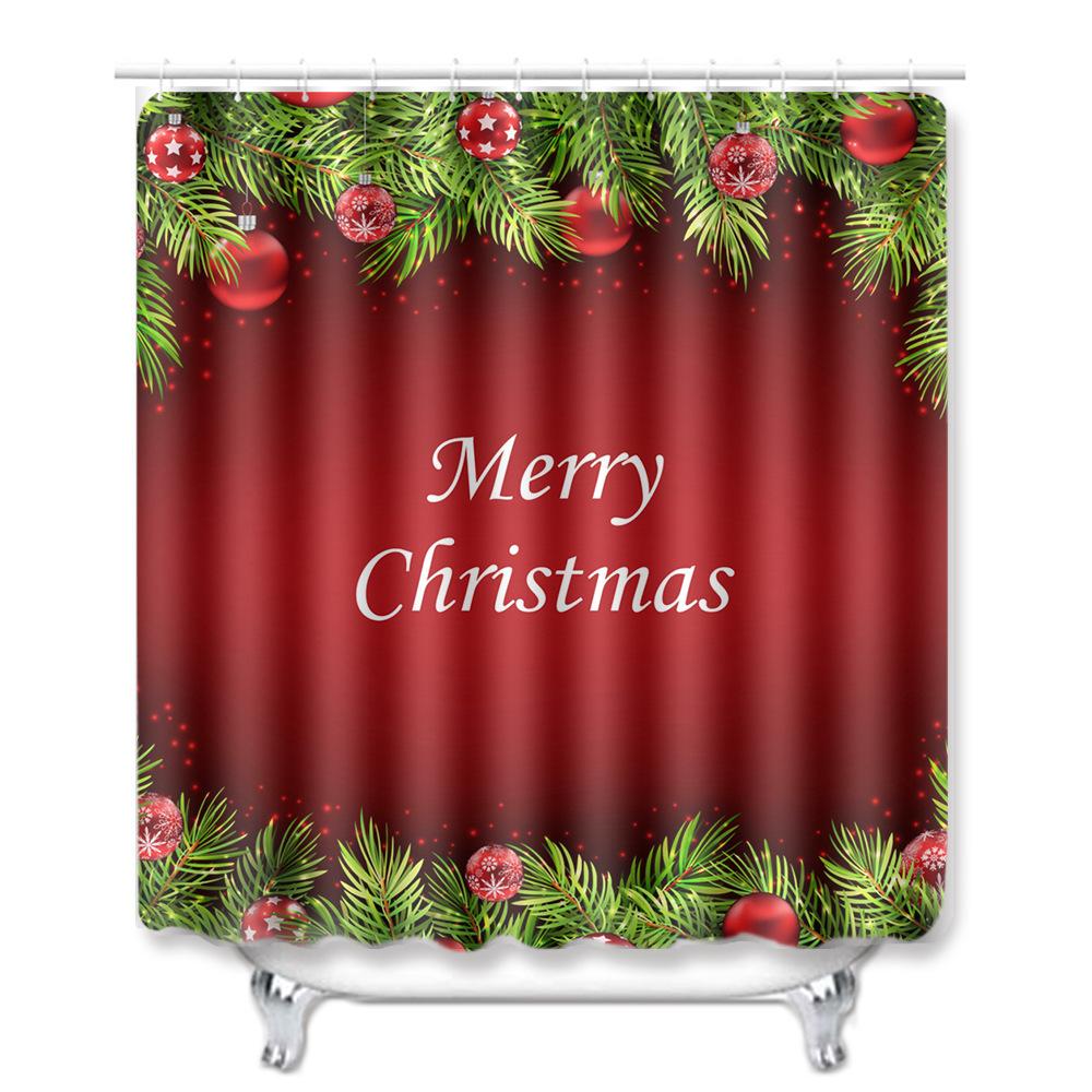 Christmas Bathroom Non-Slip Door Mat, Shower Curtain Floor Mat Combination Four-Piece Toilet Absorbent Carpet