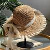 Lace Trim Sun Hat Foldable Beach Cap Elegant Summer Straw Hat  Travel