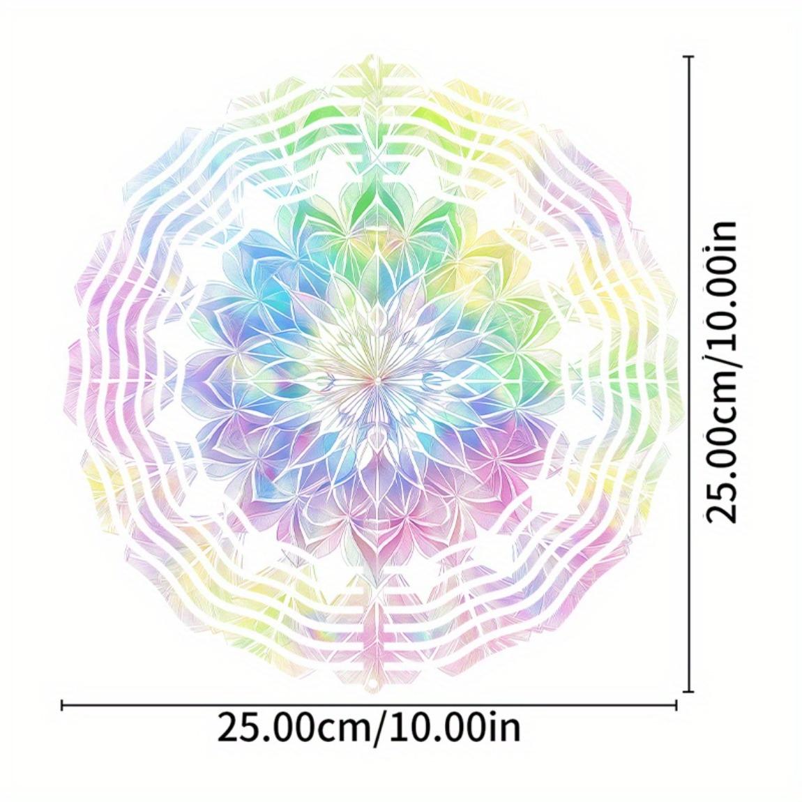 

10-дюймовый металлический мандала-ветряк с крючком 360 градусов, яркие радужные цвета для декора сада, патио, двора, улицы, подвесное художественное украшение 01A