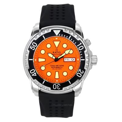 Orologio da Uomo FreeDiver Versione 02 Helium Safe 1000M Zaffiro Automatico Quadrante Arancione 1068HA90-34VA-ORG-V02