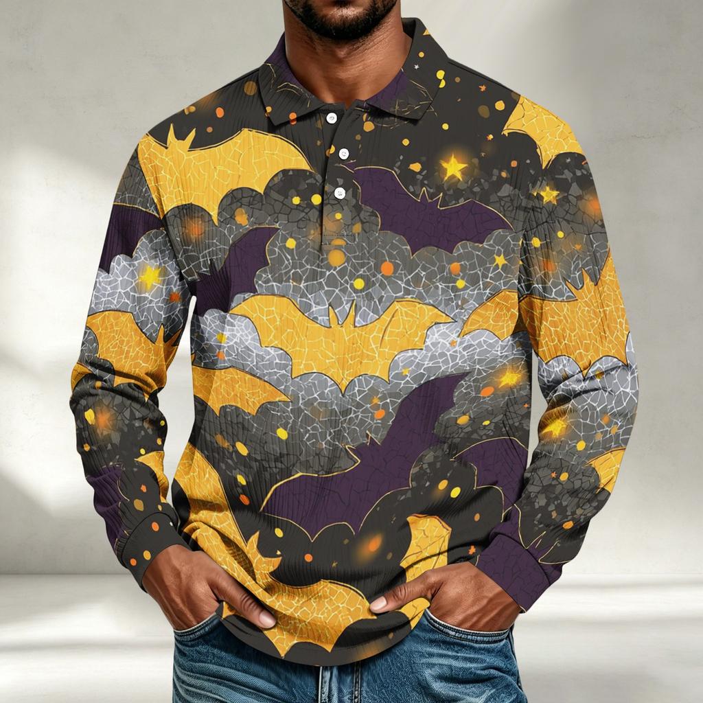 Men's Casual Halloween Print Long Sleeve Shirt Loose Fit