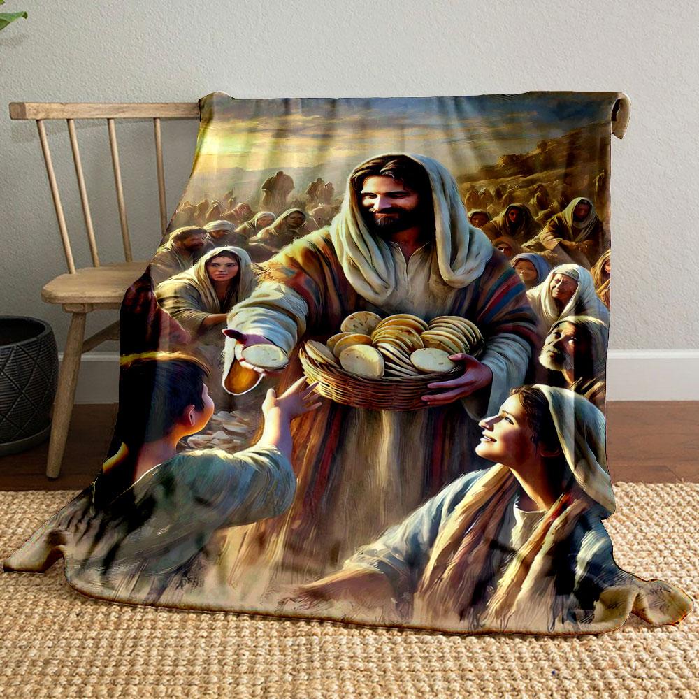 

Jesus Distributes Bread Blanket Printed Blanket for Living Room Bed Couch lunch break Soft Cozy Blanket for Friend s festival Gift 80cm x 120cm