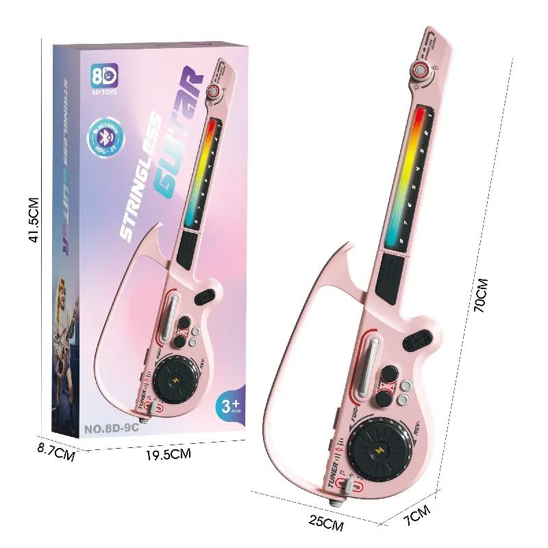 Stringless Electric Guitar Toy DJ Music Mixer with Bluetooth LED Lights Early Learning Musical Instrument Gift for Boys Girls