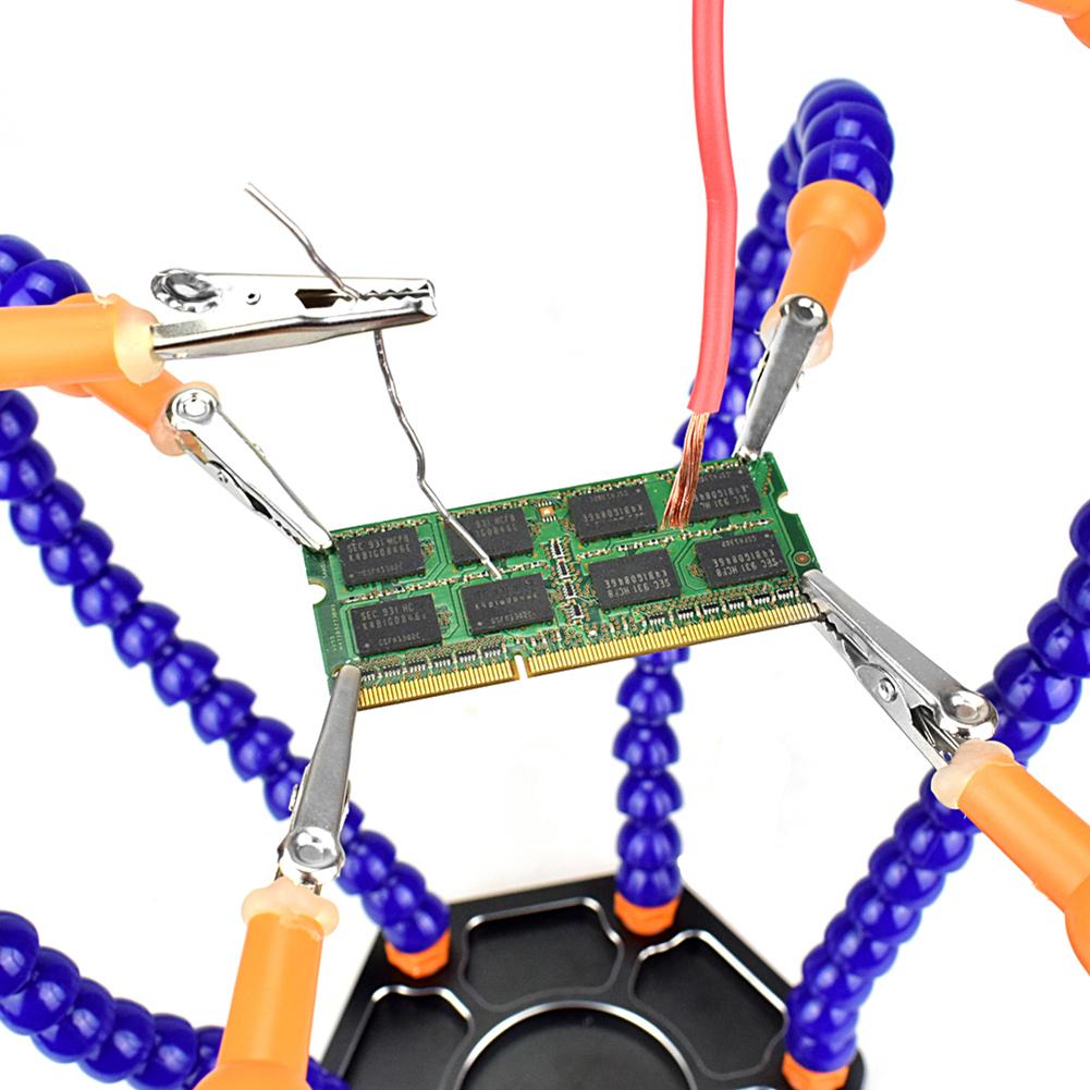 Soldering Iron Holder 6 Flexible Arms Aluminum Alloy Welding Repair Workbench Rotatable Clips PCB Holder Detachable for PC Board