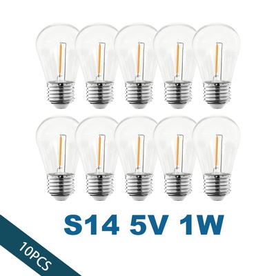10συσκευασία 5V S14 λαμπτήρας με νήματα ηλιακά φωτιστικά κορδόνια E27 E261W Θερμοί λευκοί λαμπτήρες LED με κάλυμμα υπολογιστή