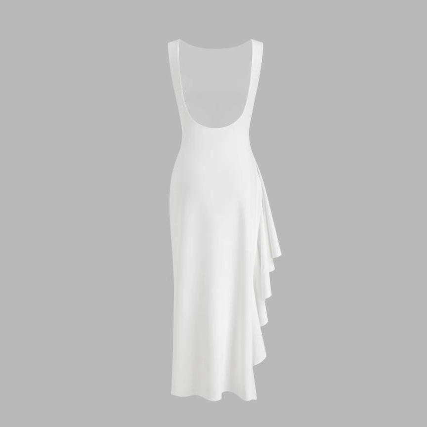 2026 Summer New French White Sexy Pleated Split-ended Long Dress Tight Niche Temperament Hip-wrapped Dress