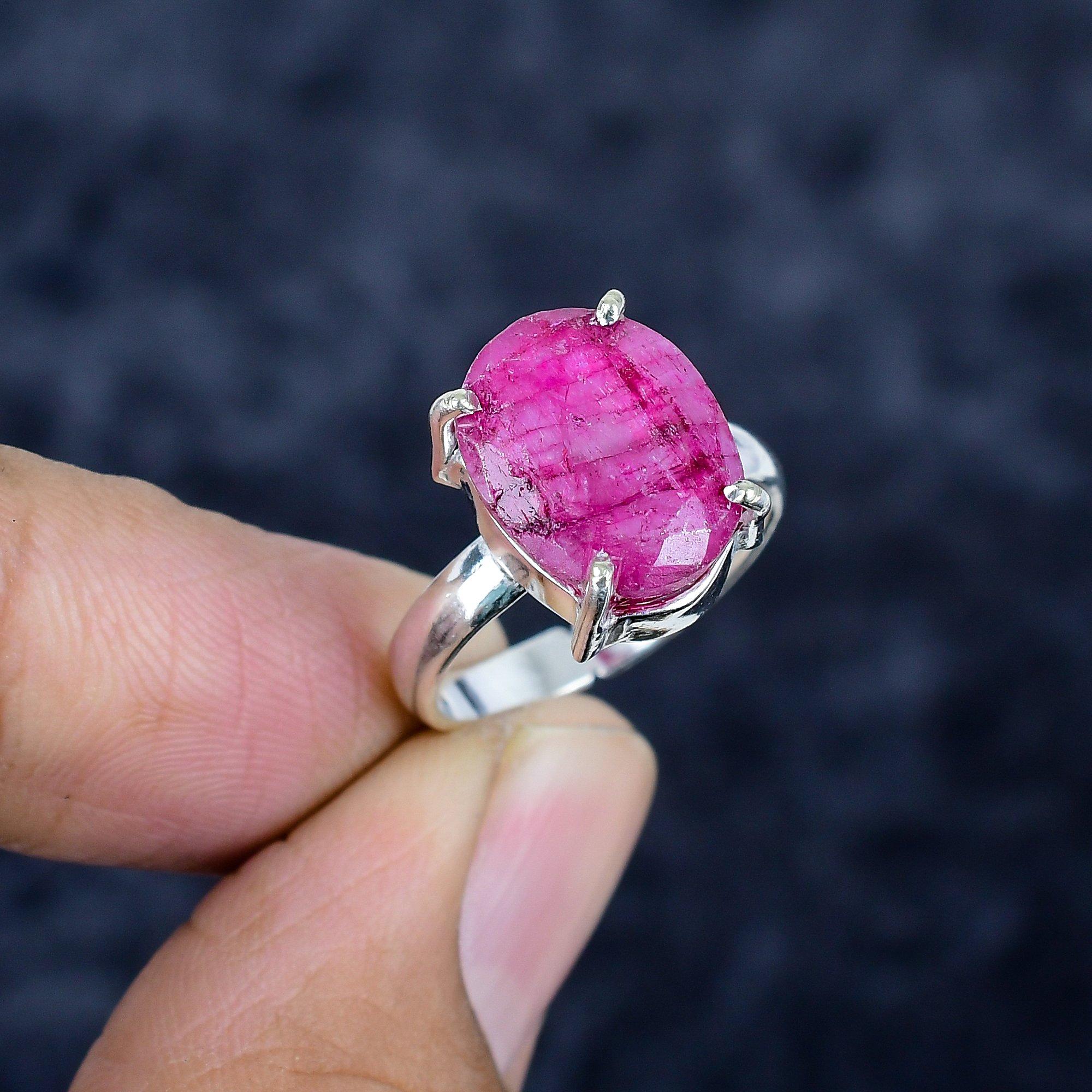 

Red Jade Gemstone Handmade 925 Sterling Silver Jewelry Ring Size Adjustable MM-3433