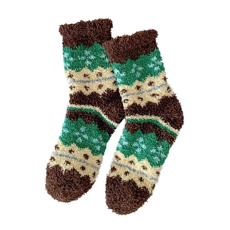 Herbst- und Winter-Nicht-fusselnde Korallenfleece-Socken für Damen, Halbfleece-Damen-Socken für häusliche Wärme, Verdickte Schlafsocken