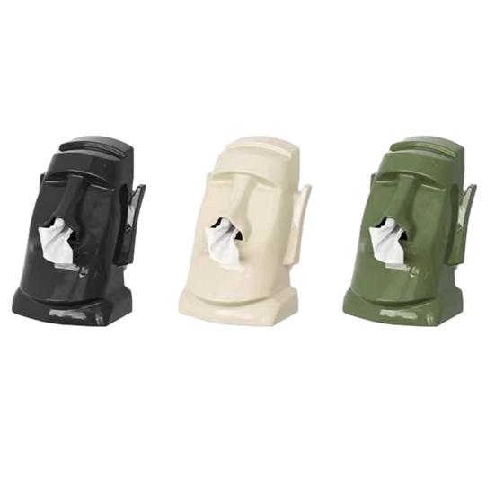 Tissue Box with Built-in Spring Automatic Paper Lift Large Capacity Tissue Holder Stone Statue Design Home Desktop Organizer