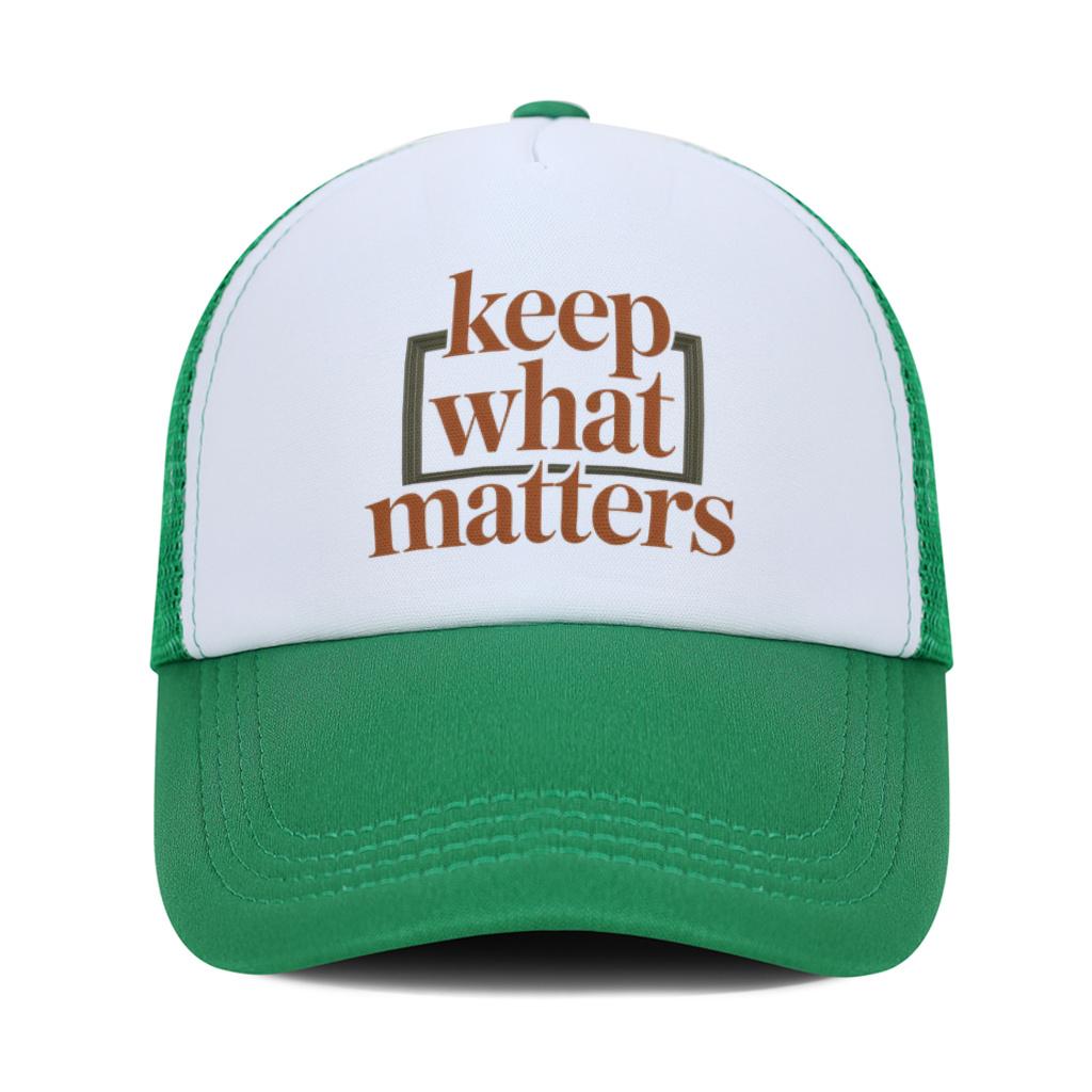 Keep What Matters Graphic Trucker Hat Breathable Polyester Mesh Baseball Cap Casual Unisex