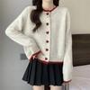 2026 Autumn/Winter Korean Style Heart Button Knit Cardigan - Women's Soft, Fluffy, Color Block, Short Round Neck Sweater Coat