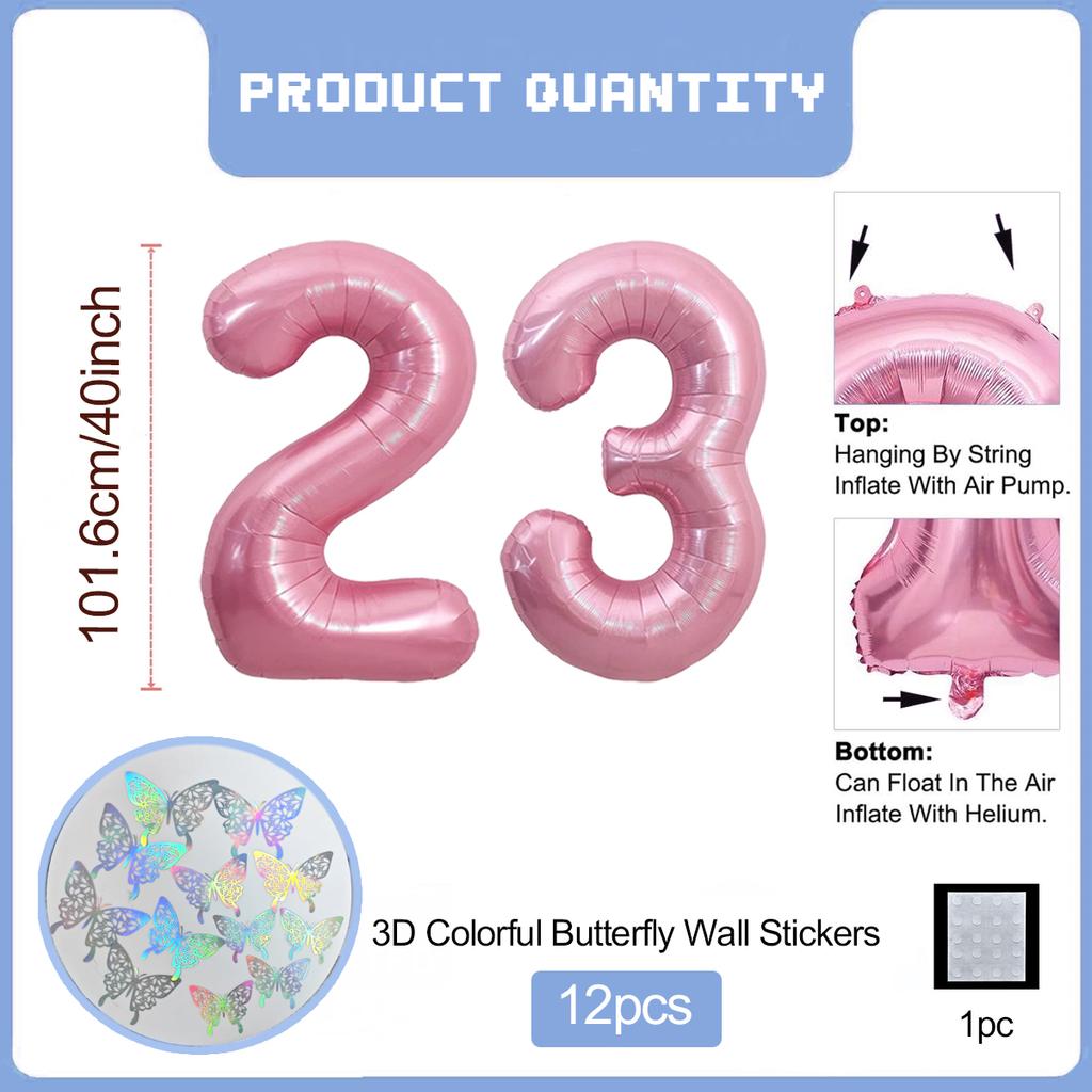Pink Butterfly Number Balloon, 3D Stereoscopic Butterfly Number 0-9 Used for Anniversary Birthday Party Photography