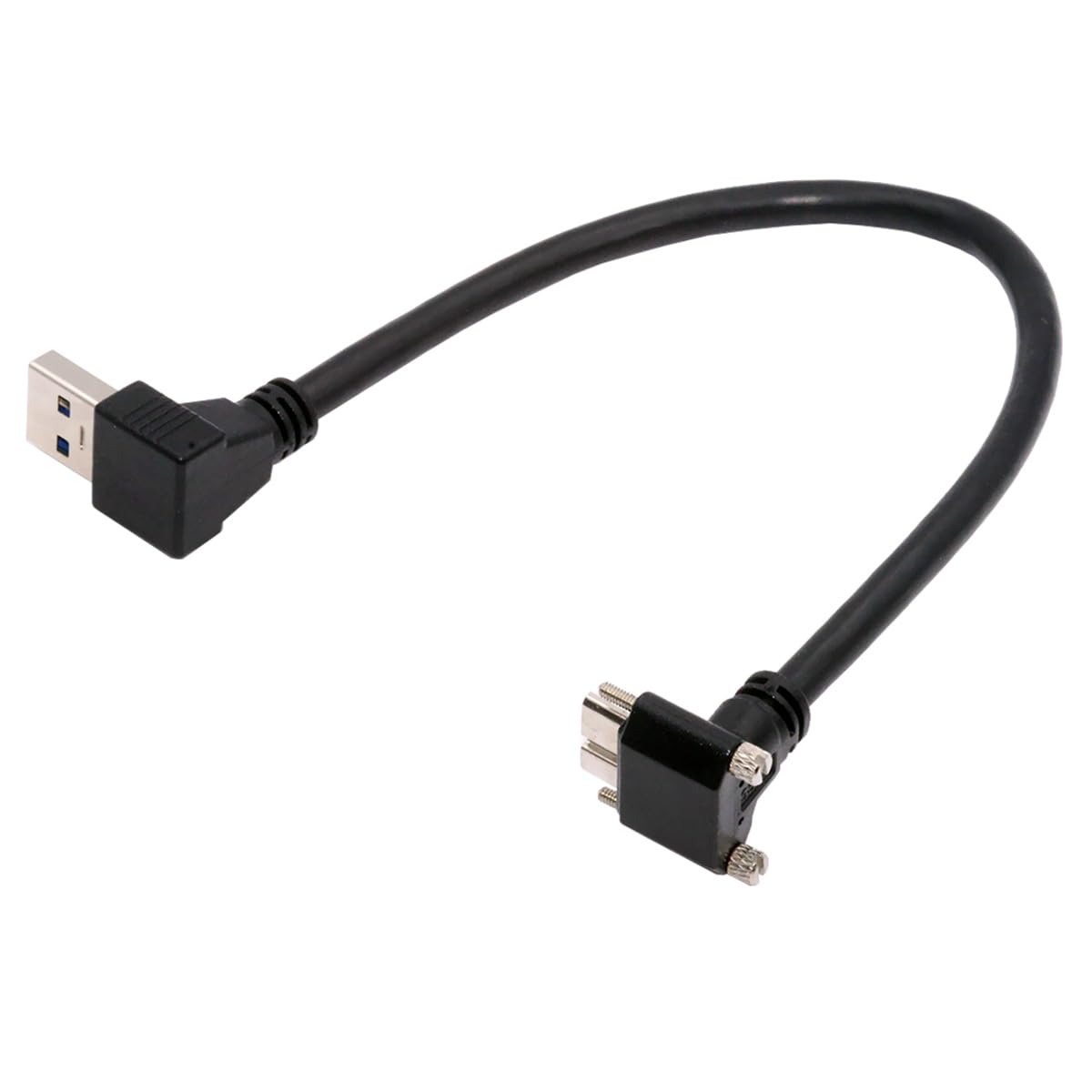 

cablecc USB A Male Down Angled 90 Degree to Plug Up Angle Lock Screw Panel 25cm 3.0 Micro-B 3.0 Cable, чёрный