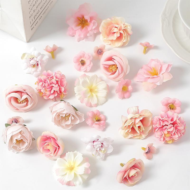 24Pcs 4.5cm Artificial Rose Mixed Silk Flower Head Bulk Craft Wreath Wedding Bridal Baby Shower Home Party Decor DIY Cake Decor