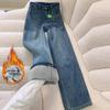 Warme Retro-Jeans mit hohem Bund und weitem Bein für Damen - Dicker Samt, Gerades & Schmal zulaufendes Bein, Vielseitige Winterhose